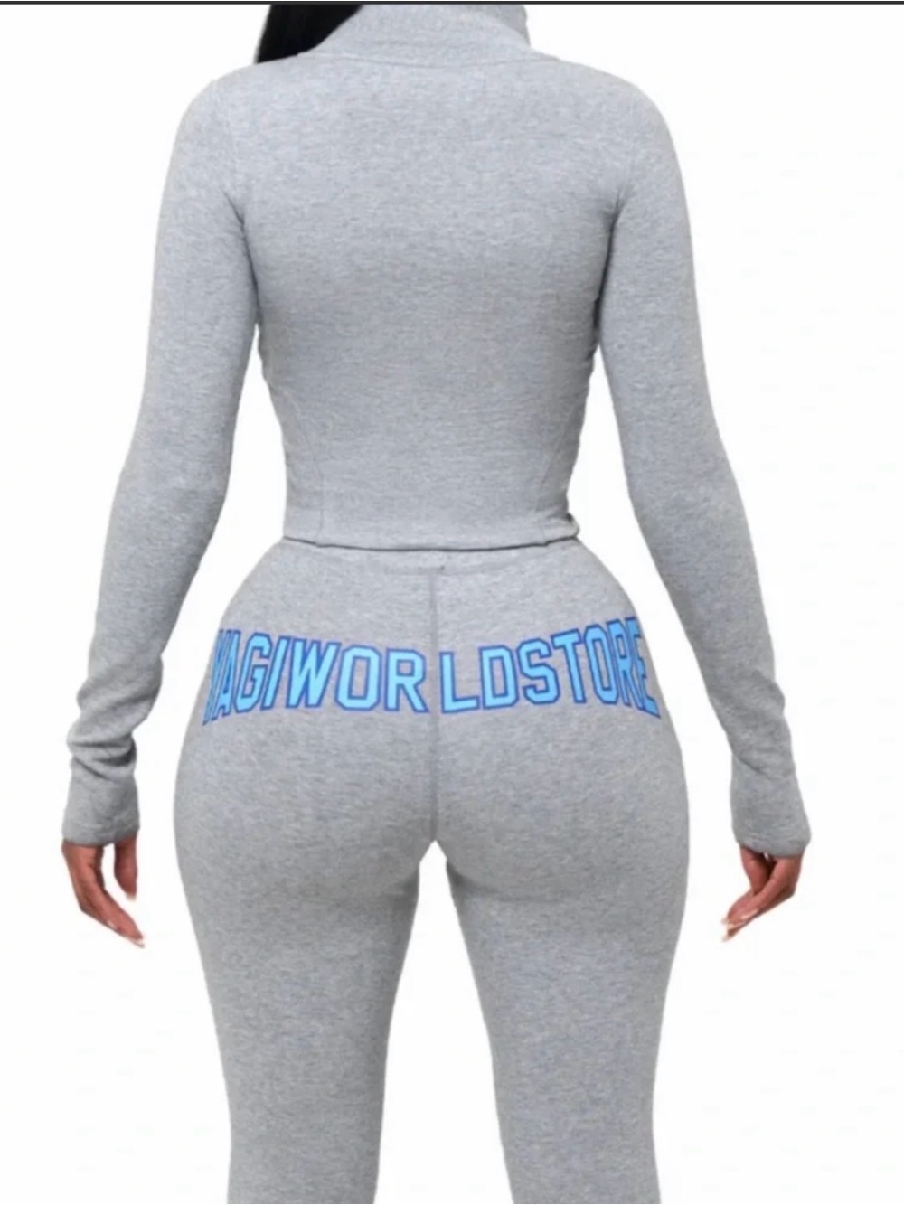 YAGI WORLD Gray Two-Piece Athletic Set with Blue Logo